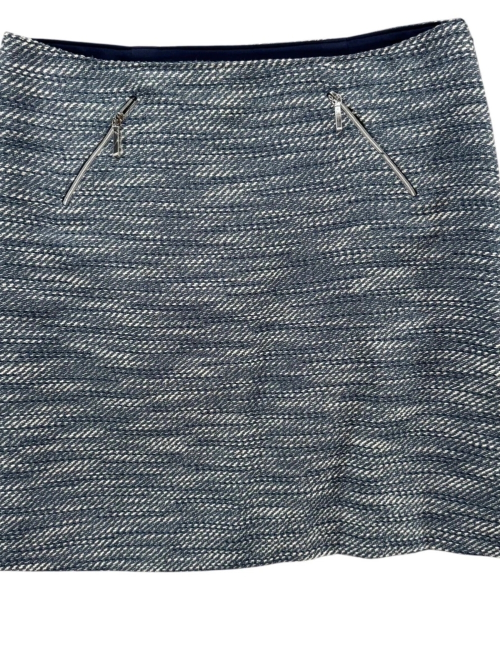 Club Monaco blue and grey textured tweed mini skirt with zipper detailing